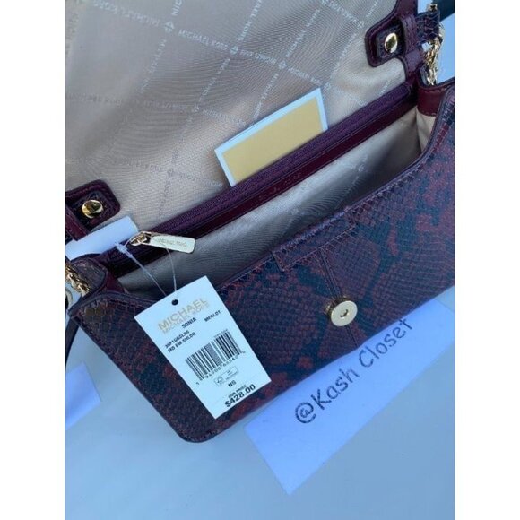 Michael Kors shoulder bag sonia medium snake print leather crossbody bag merlot - Picture 7 of 8